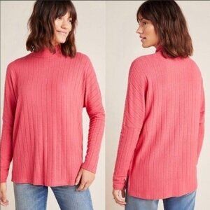NWT Anthropologie Eri+Eli Fiona Hacci Mockneck Long Sleeve Ribbed Red Tunic M
